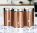 3 Pcs Smooth Rose Gold Stainless Steel Cannister Set with Airtight Lids