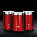 Berlinger Haus Red Metal Stainless Steel Bread Bin with 3 Pcs Container Tin