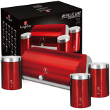 Berlinger Haus Red Metal Stainless Steel Bread Bin with 3 Pcs Container Tin