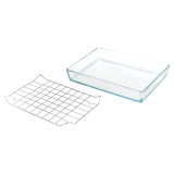 Rectangular Glass Oven Dish Tray W/ Metal Grate