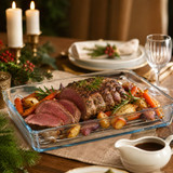 Rectangular Glass Oven Dish Tray W/ Metal Grate