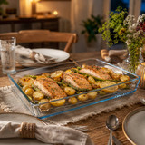 Rectangular Glass Oven Dish Tray W/ Metal Grate