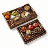3 Piece Rectangular Wooden Serving Tray Set