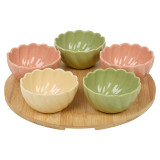 Ceramic Bowl Set Flower Shape Pastel