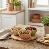 Ceramic Bowl Set Flower Shape Pastel