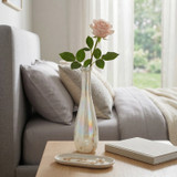 Tall Iridescent Mosaic Glass Bud Vase