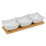 4pc Porcelain Dip Bowls Set Bamboo Tray