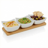 4pc Porcelain Dip Bowls Set Bamboo Tray