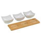 4pc Porcelain Dip Bowls Set Bamboo Tray