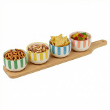 Porcelain 5Pcs Serving Set w/ Bamboo Tray