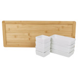 Bamboo Serving Tray 8 Ceramic Bowls Party Set
