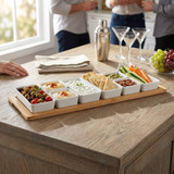 Bamboo Serving Tray 8 Ceramic Bowls Party Set