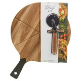 Acacia Wood Pizza Board Set With Cutter