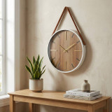 Modern Wall Clock 38cm  Leather Strap