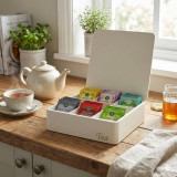 Tea Storage 6 Compartments Wooden Organiser