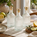1/3/6 x Ribbed Glass Water Bottle w/ Gold Lid