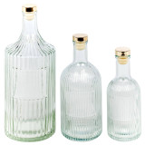 1/3/6 x Ribbed Glass Water Bottle w/ Gold Lid