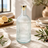 1/3/6 x Ribbed Glass Water Bottle w/ Gold Lid