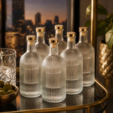 1/3/6 x Ribbed Glass Water Bottle w/ Gold Lid