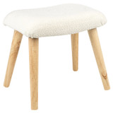 White Boucle Footstool with Wood Legs