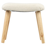 White Boucle Footstool with Wood Legs