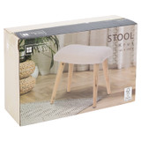 White Boucle Footstool with Wood Legs