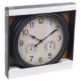 30cm Black Analogue Wall Clock with Thermometer & Humidity