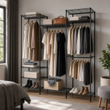 174cm 4 Rail Wire Garment Rack with 8 Shelves