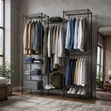 174cm 4 Rail Wire Garment Rack with 8 Shelves