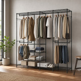 195cm 4 Column Wire Wardrobe with 4 Rails and 6 Shelves