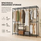 195cm 4 Column Wire Wardrobe with 4 Rails and 6 Shelves