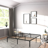 Black Metal Bed Frame with Slatted Base