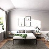 Black Metal Bed Frame with Slatted Base