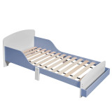 AURORA Wooden Toddler Bed w/ Integrated Bookshelf Storage Junior Kids Bed Frame
