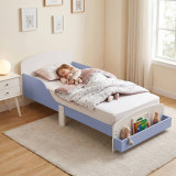 AURORA Wooden Toddler Bed w/ Integrated Bookshelf Storage Junior Kids Bed Frame