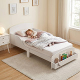 AURORA Wooden Toddler Bed w/ Integrated Bookshelf Storage Junior Kids Bed Frame