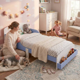 AURORA Wooden Toddler Bed w/ Integrated Bookshelf Storage Junior Kids Bed Frame