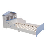 TOTO Wooden Toddler Bed w/ Integrated Bookshelf Storage Junior Kids Bed Frame