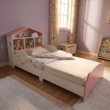 TOTO Wooden Toddler Bed w/ Integrated Bookshelf Storage Junior Kids Bed Frame