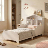 TOTO Wooden Toddler Bed w/ Integrated Bookshelf Storage Junior Kids Bed Frame