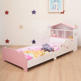 TOTO Wooden Toddler Bed w/ Integrated Bookshelf Storage Junior Kids Bed Frame