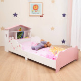 TOTO Wooden Toddler Bed w/ Integrated Bookshelf Storage Junior Kids Bed Frame