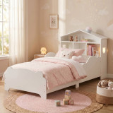 TOTO Wooden Toddler Bed w/ Integrated Bookshelf Storage Junior Kids Bed Frame