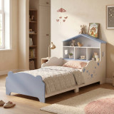 TOTO Wooden Toddler Bed w/ Integrated Bookshelf Storage Junior Kids Bed Frame