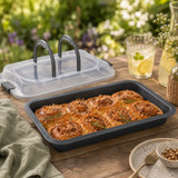 Non-Stick Deep Baking Tray w/ Lid and Carry Handles