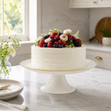 White Textured Glass Pedestal Cake Stand with Gold Rim