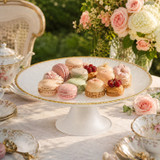White Textured Glass Pedestal Cake Stand with Gold Rim