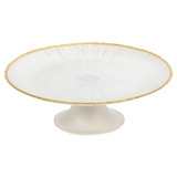 White Textured Glass Pedestal Cake Stand with Gold Rim