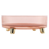 Pink Ribbed Acrylic Rotating Makeup Organiser w/ Gold Legs