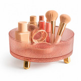 Pink Ribbed Acrylic Rotating Makeup Organiser w/ Gold Legs